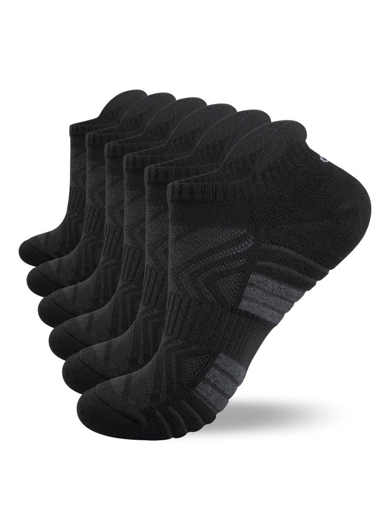 6 Pairs Running Socks Cushioned Trainer Socks Sports Socks Mens Socks Cotton Ankle Socks for Men Women Ladies Low Cut Anti-Blister Breathable Athletic Socks Walking Socks Black - Image 1
